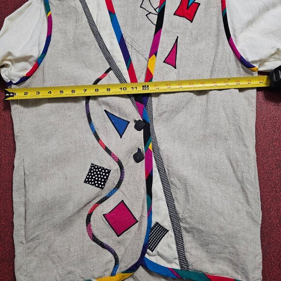 Vintage Lynn Murray Linen Geometric Abstract Print Jacket Blazer L Art to Wear - Picture 7 of 13